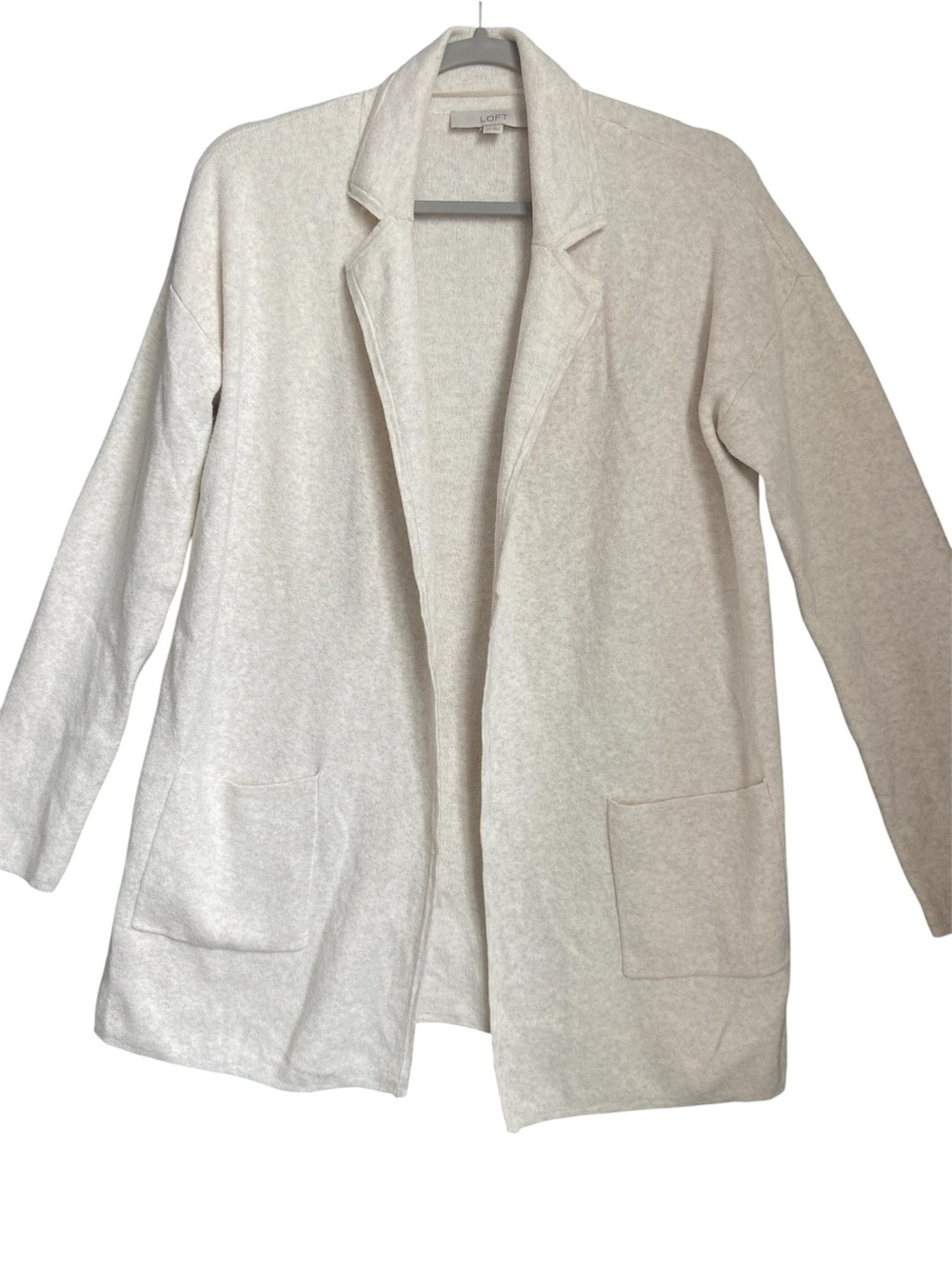 LOFT Oatmeal Open Front Sweater Blazer Cardigan XS Cotton Blend Pockets